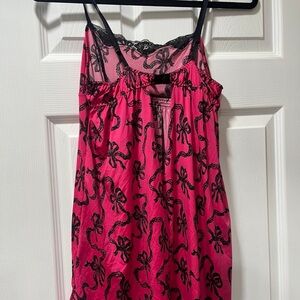 Betsey Johnson Pink Chemise with Black Bow Lace